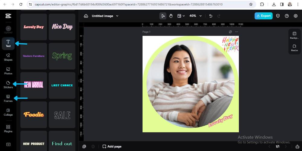 add text, stickers in capcut
