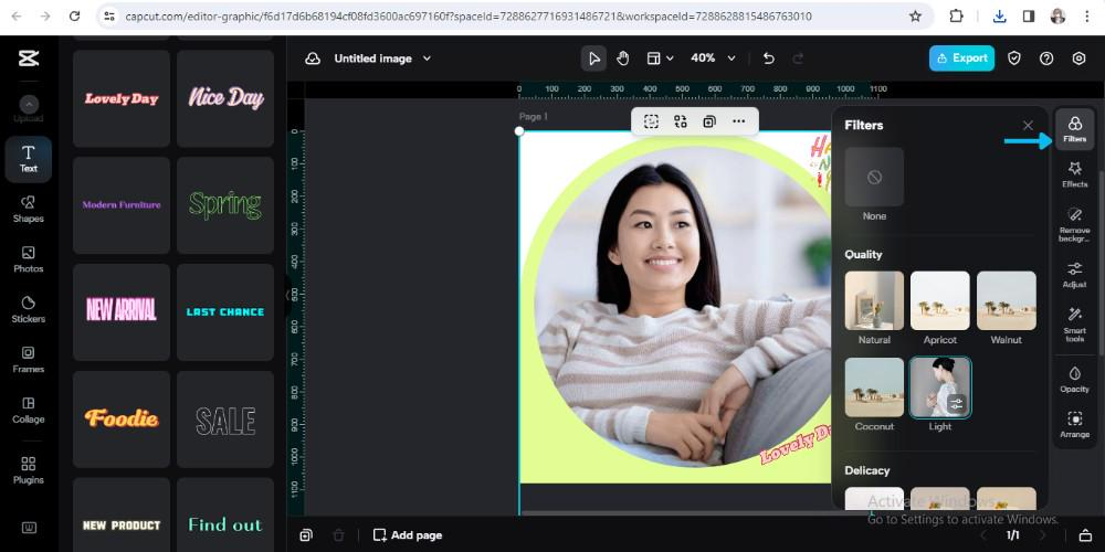 add filters CapCut Image Ratio Changer