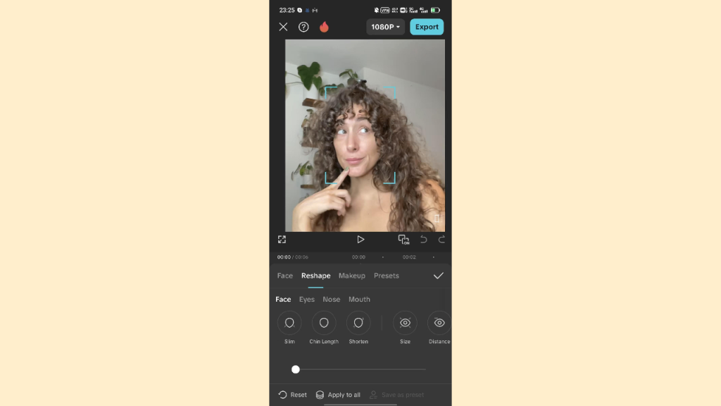 Facial contouring made simple with CapCut's Reshape feature